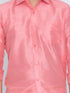 Vastramay Men's Pink Cotton Silk Blend Shirt and Mundu Set